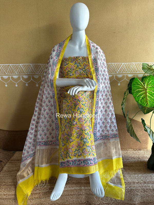Maheshwari Handblock Print Top-Dupatta Set