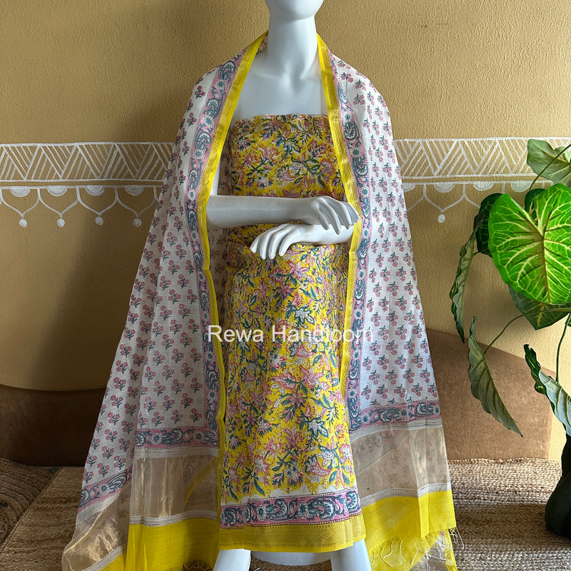 Maheshwari Handblock Print Top-Dupatta Set