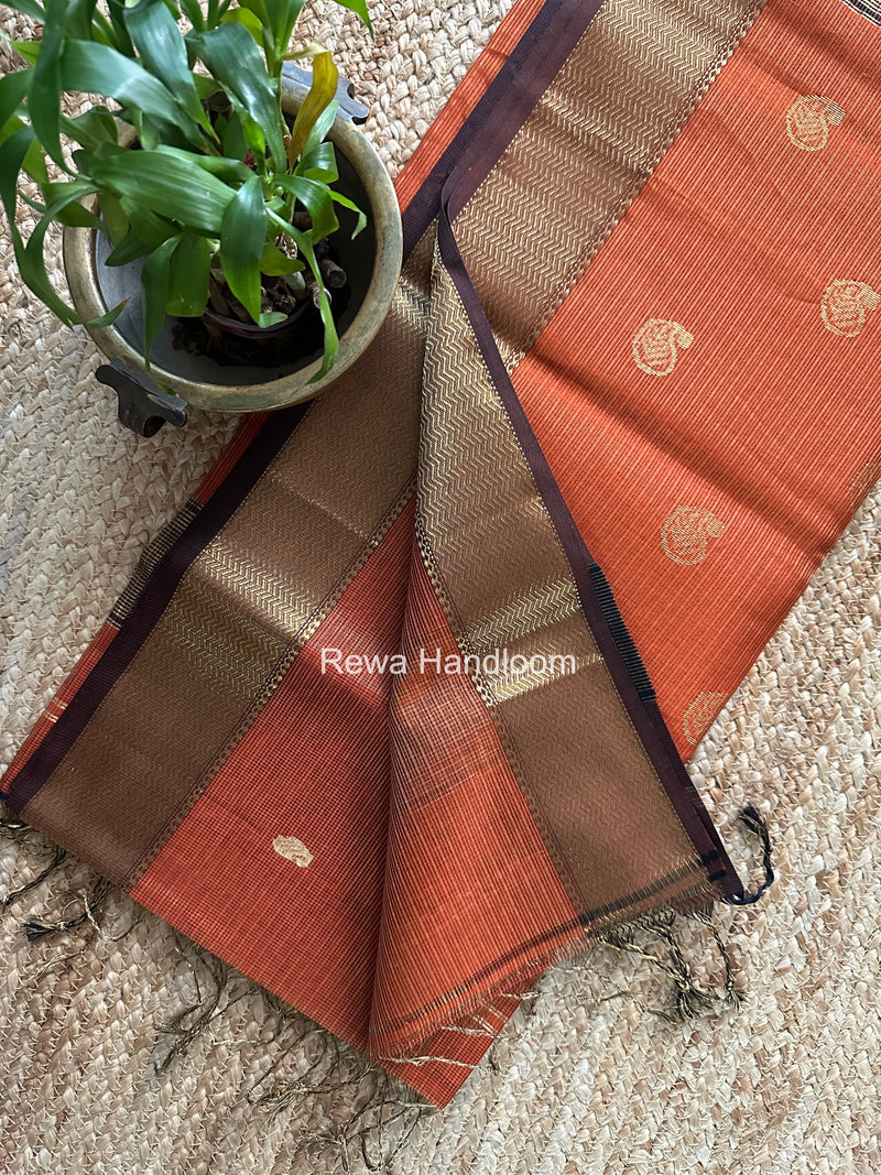 Maheshwari Rust Tissue Butti Saree TKBS03