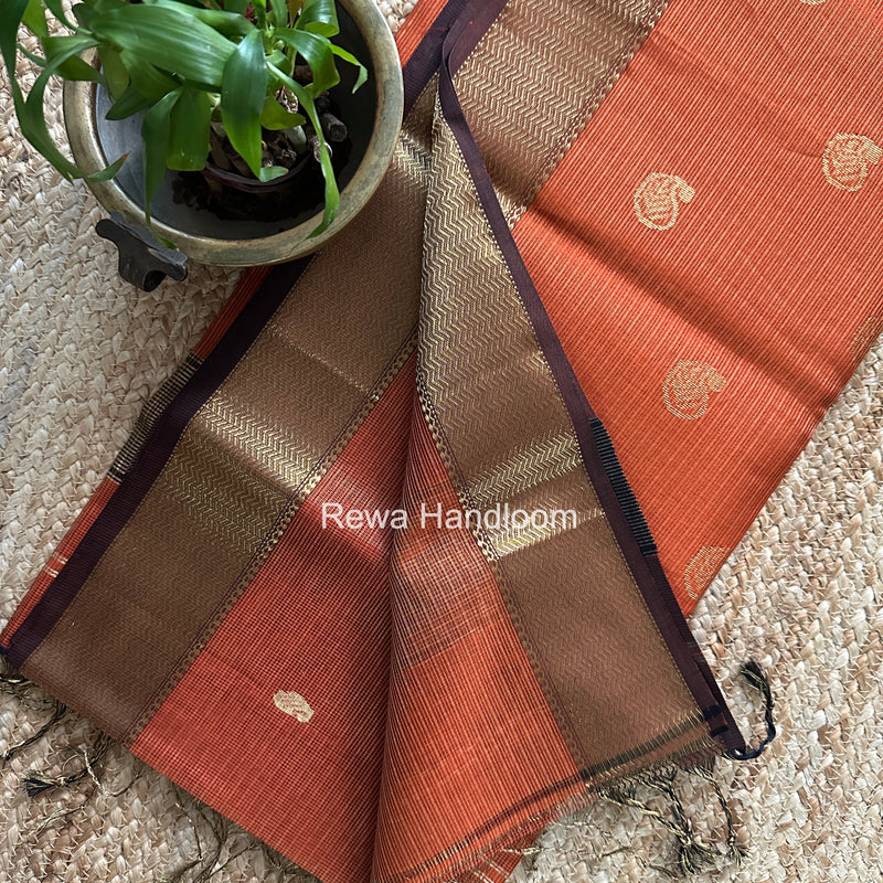 Maheshwari Rust Tissue Butti Saree TKBS03