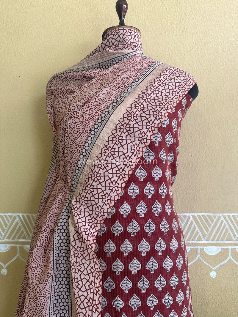 Maheshwari Red-White Bagh Print Tissue Suit BTS015