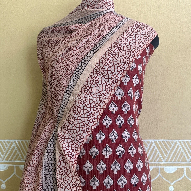 Maheshwari Red-White Bagh Print Tissue Suit BTS015