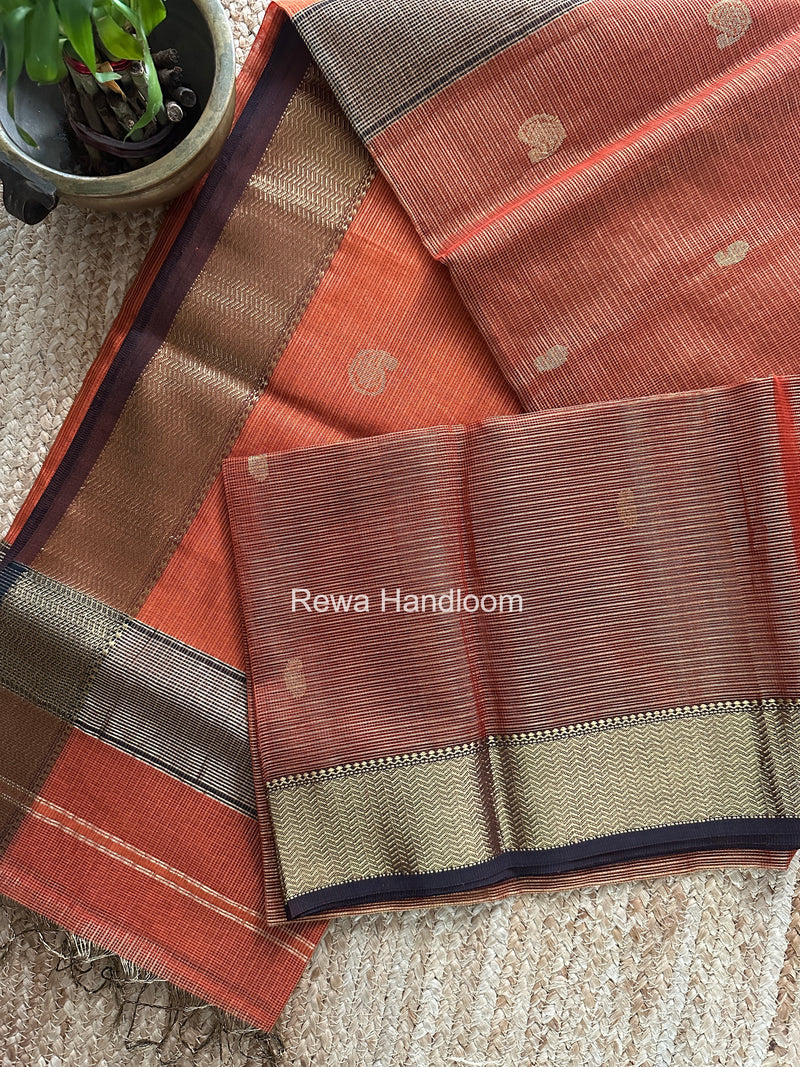 Maheshwari Rust Tissue Butti Saree TKBS03