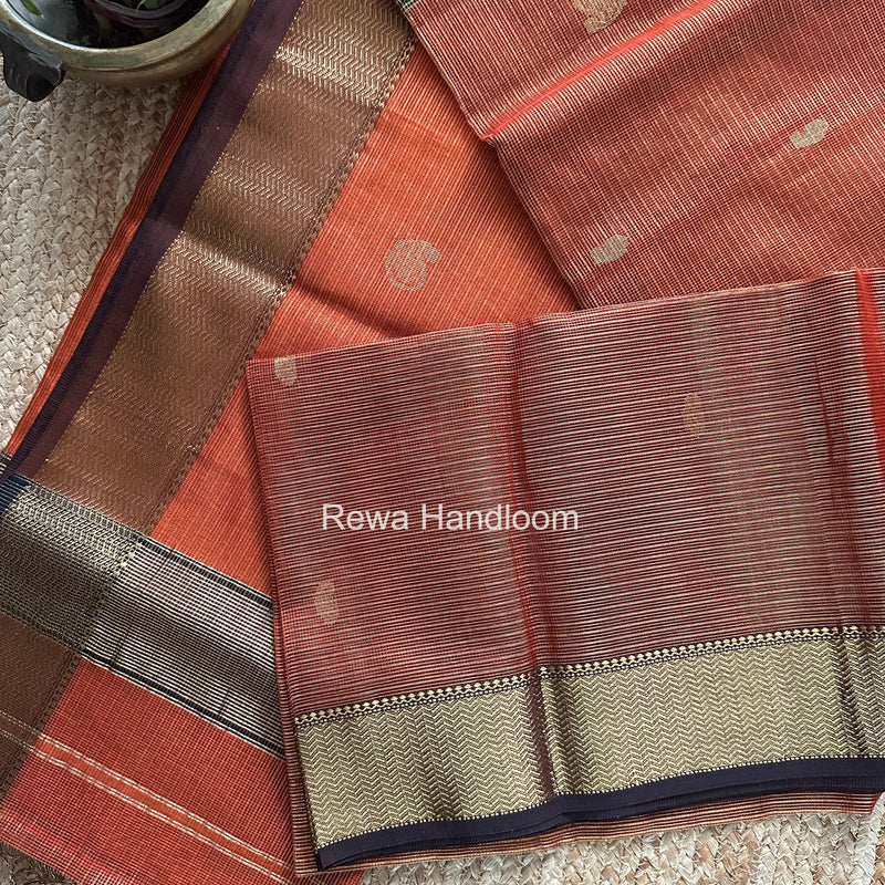Maheshwari Rust Tissue Butti Saree TKBS03