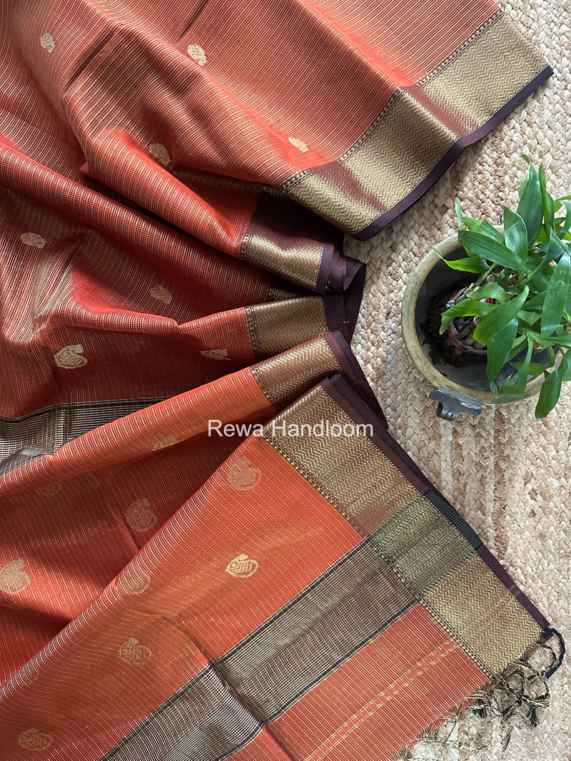 Maheshwari Rust Tissue Butti Saree TKBS03