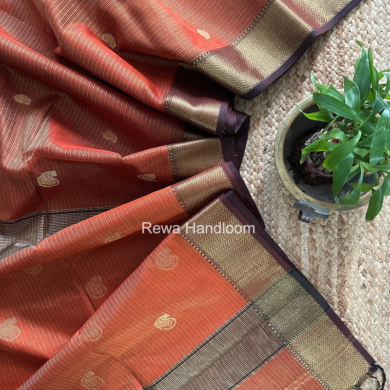 Maheshwari Rust Tissue Butti Saree TKBS03