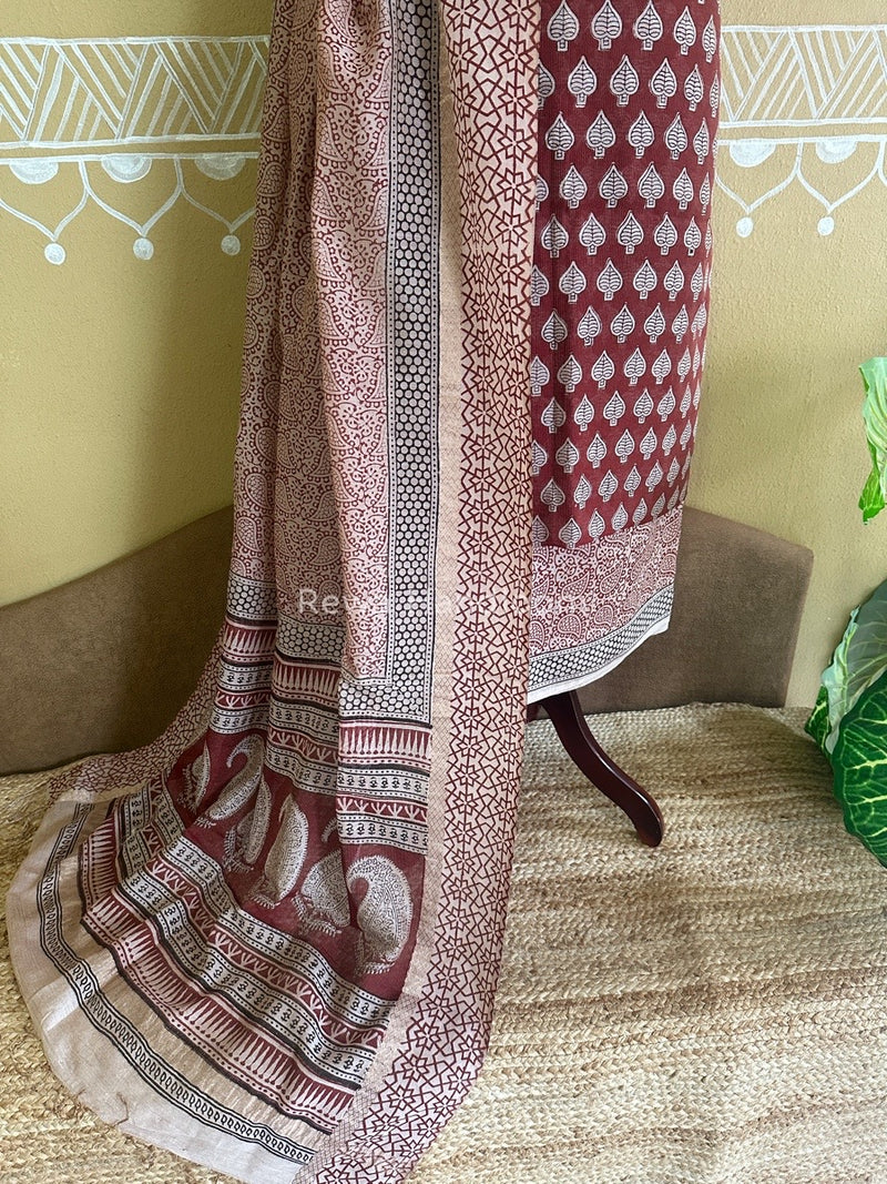 Maheshwari Red-White Bagh Print Tissue Suit BTS015