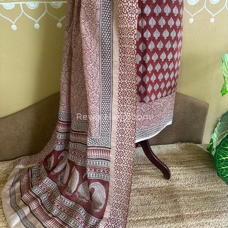 Maheshwari Red-White Bagh Print Tissue Suit BTS015