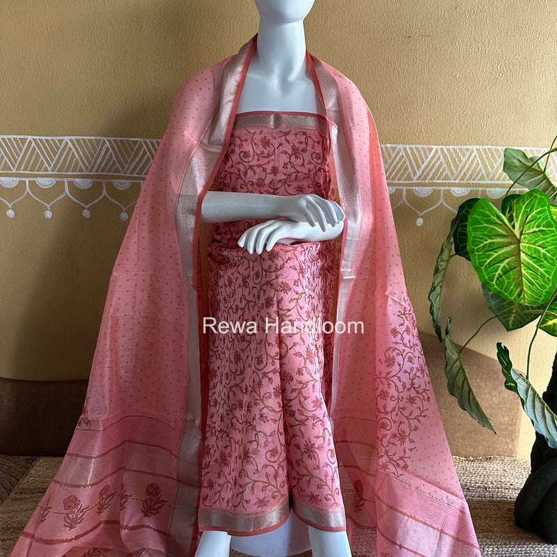 Maheshwari Handblock Print Top-Dupatta Set