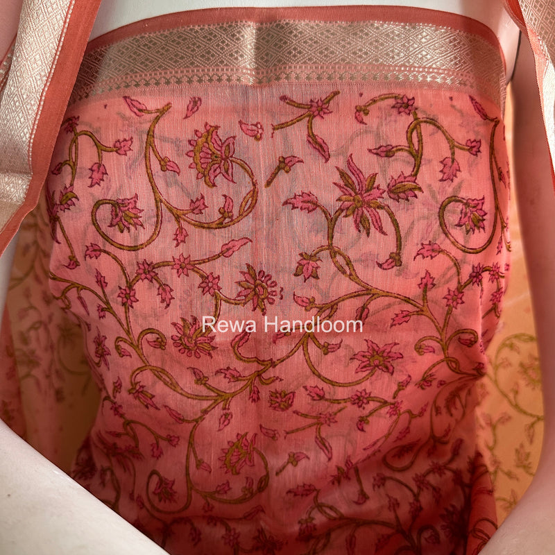 Maheshwari Pink Handblock Print Top-Dupatta Set HBPS02