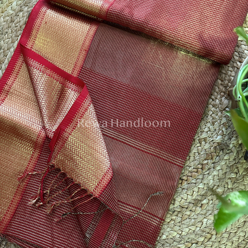 Maheshwari Red Tissue Silk Saree-ZTS08
