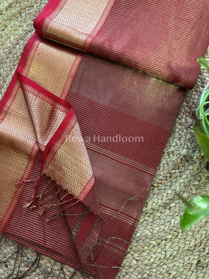 Maheshwari Red Tissue Silk Saree-ZTS08