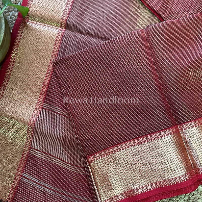 Maheshwari Red Tissue Silk Saree-ZTS08