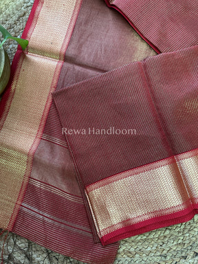 Maheshwari Red Tissue Silk Saree-ZTS08