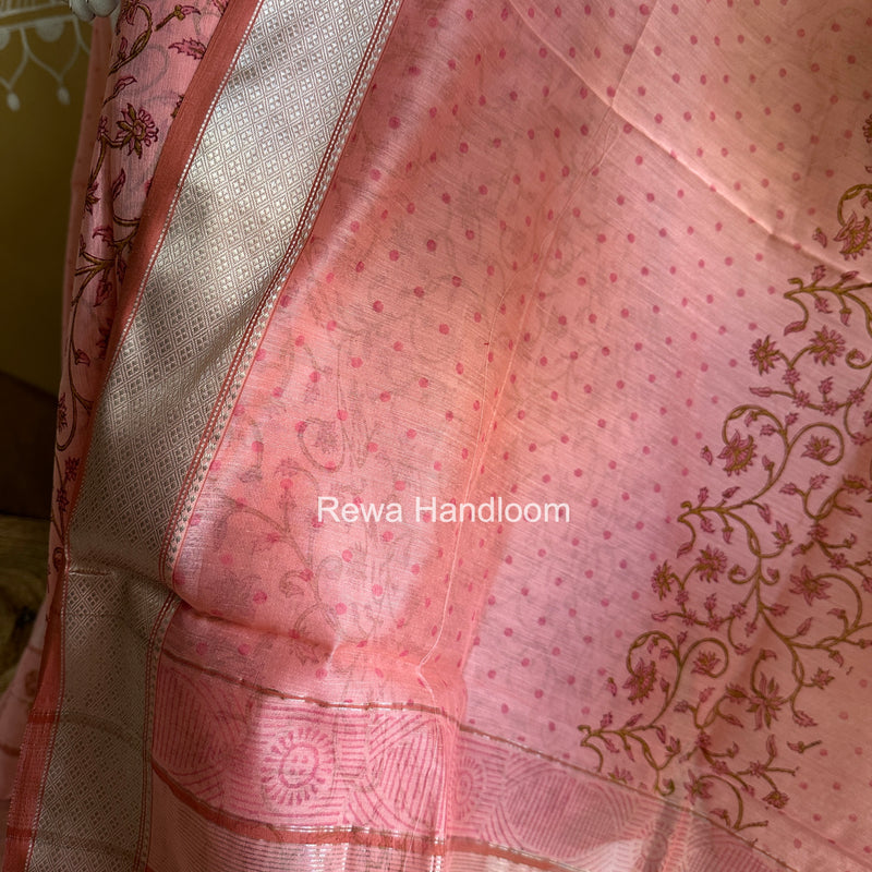 Maheshwari Pink Handblock Print Top-Dupatta Set HBPS02