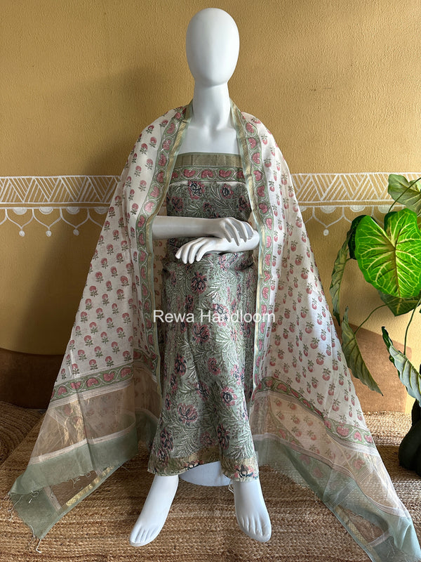 Maheshwari Handblock Print Top-Dupatta Set