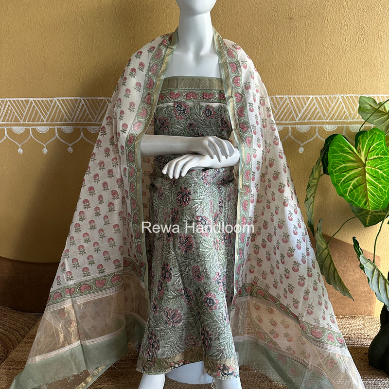 Maheshwari Handblock Print Top-Dupatta Set