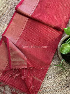 Maheshwari Red Tissue Silk Saree-ZTS023