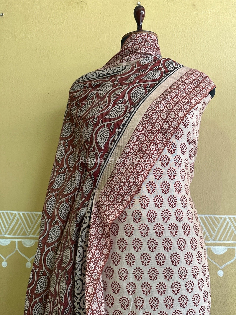Maheshwari White-Maroon Bagh Print Tissue Suit BTS013