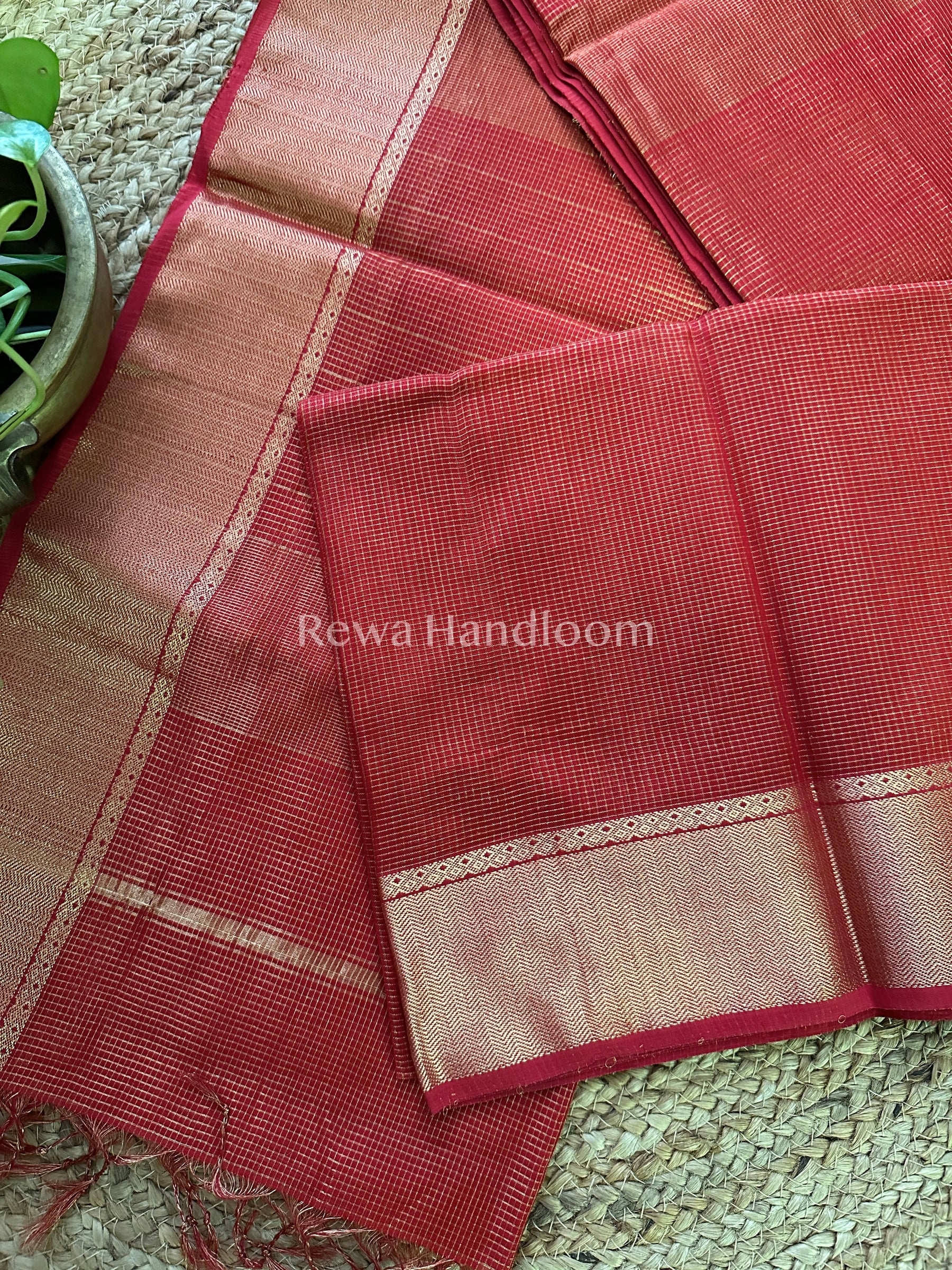 Maheshwari Red Tissue Silk Saree-ZTS023