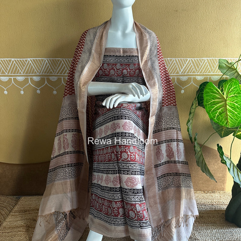 Maheshwari Bagh Print Tissue Top-Dupatta Set