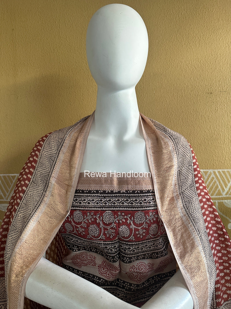 Maheshwari Maroon-White Bagh Print Tissue Top-Dupatta Set BPTS013