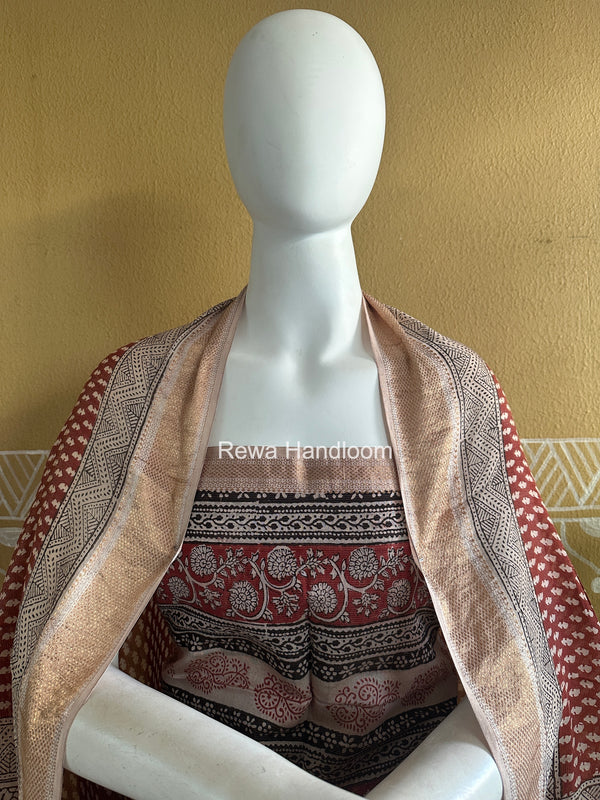 Maheshwari Maroon-White Bagh Print Tissue Top-Dupatta Set BPTS013