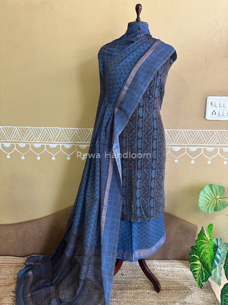 Maheshwari Black-Blue Bagh Print Tissue Suit BTS04