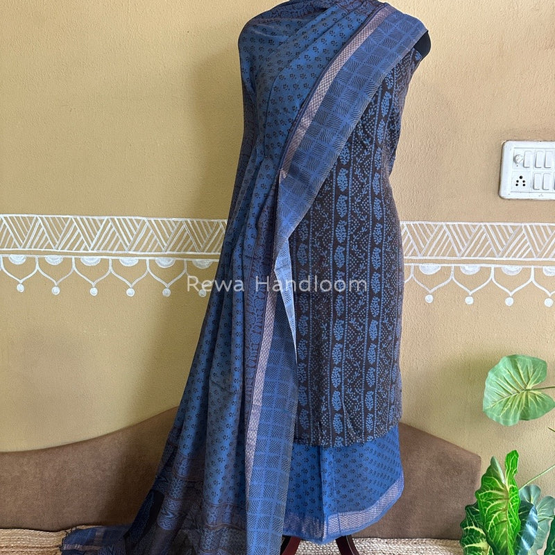 Maheshwari Black-Blue Bagh Print Tissue Suit BTS04