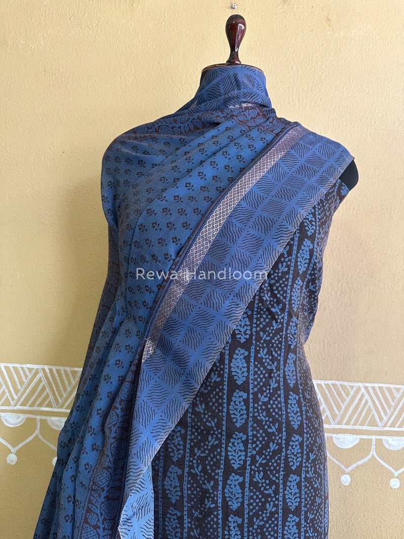 Maheshwari Black-Blue Bagh Print Tissue Suit BTS04