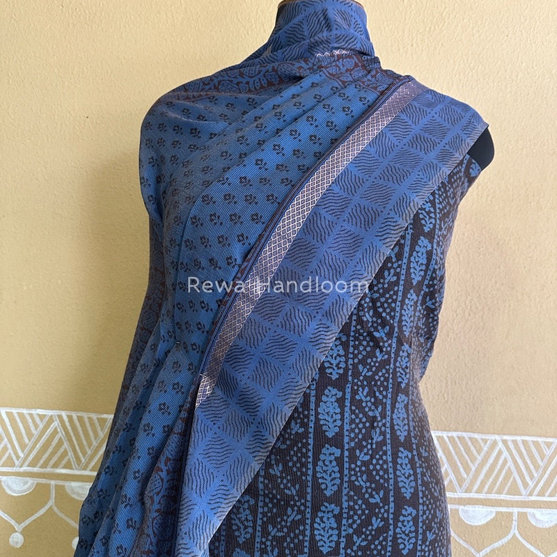 Maheshwari Black-Blue Bagh Print Tissue Suit BTS04