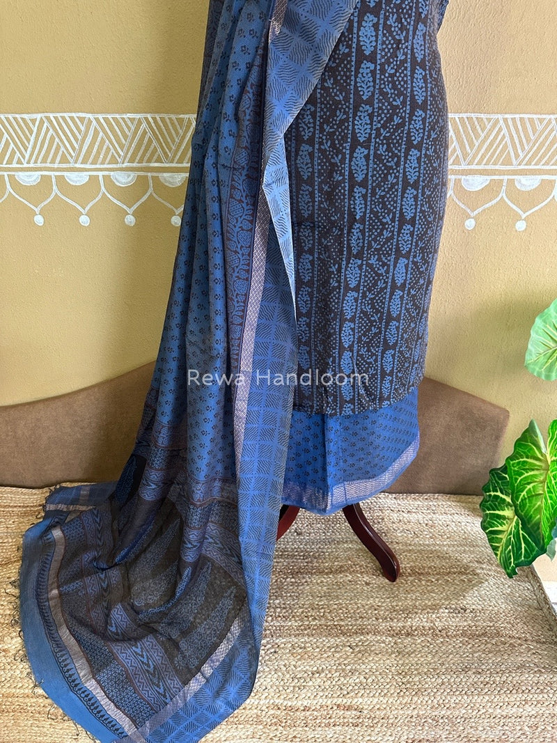 Maheshwari Black-Blue Bagh Print Tissue Suit BTS04