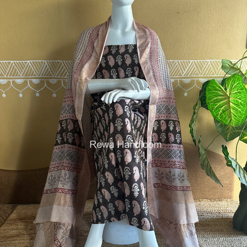 Maheshwari Bagh Print Tissue Top-Dupatta Set