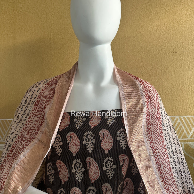 Maheshwari Black-White Bagh Print Tissue Top-Dupatta Set BPTS014