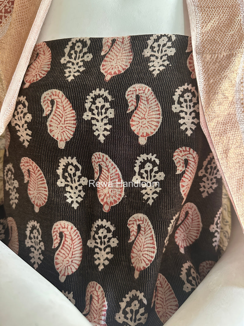 Maheshwari Black-White Bagh Print Tissue Top-Dupatta Set BPTS014