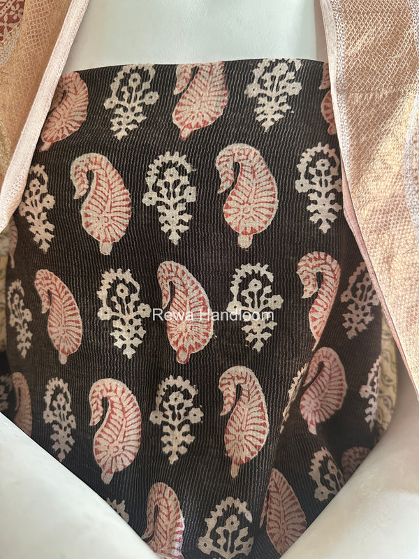 Maheshwari Black-White Bagh Print Tissue Top-Dupatta Set BPTS014