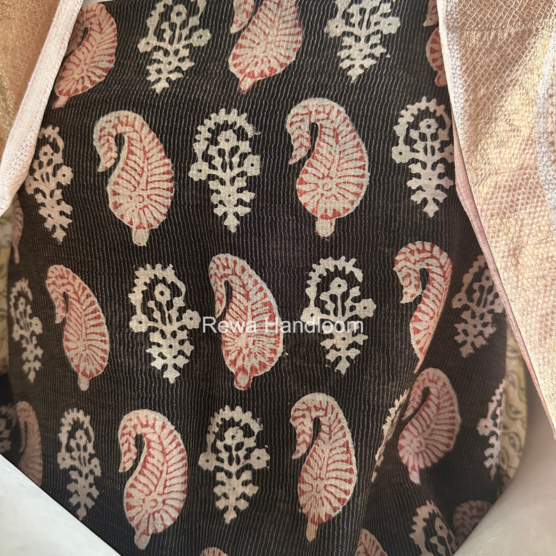 Maheshwari Black-White Bagh Print Tissue Top-Dupatta Set BPTS014