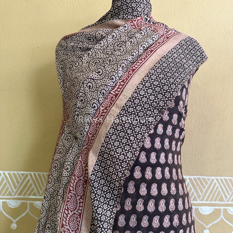 Maheshwari Black-White Bagh Print Tissue Suit BTS03