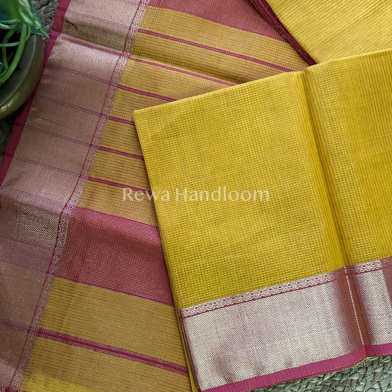 Maheshwari Yellow Tissue Silk Saree-ZTS013