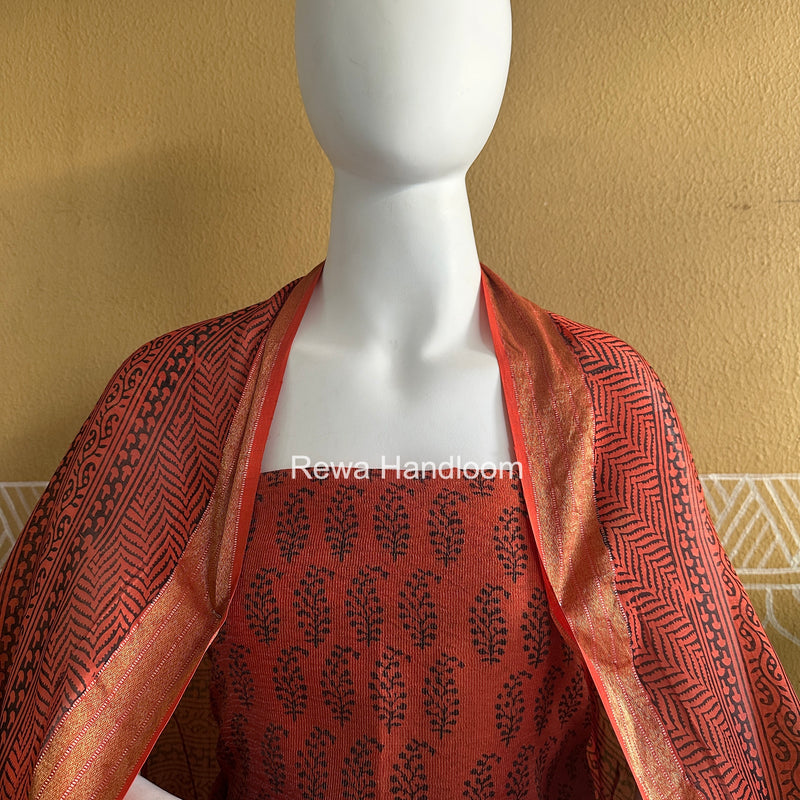 Maheshwari Tissue Black Rust Bagh Print Suit BT01