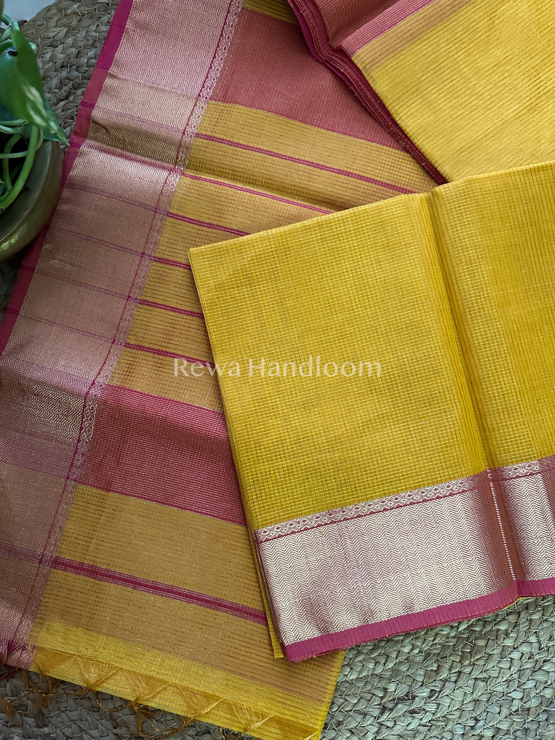 Maheshwari Yellow Tissue Silk Saree-ZTS013