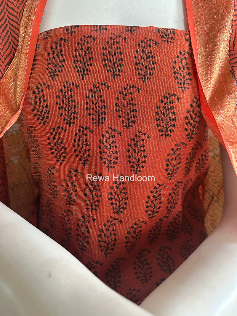 Maheshwari Tissue Black Rust Bagh Print Suit BT01