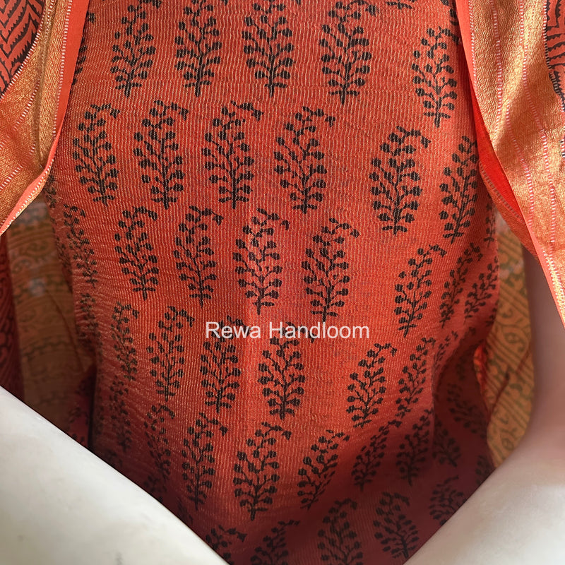 Maheshwari Tissue Black Rust Bagh Print Suit BT01