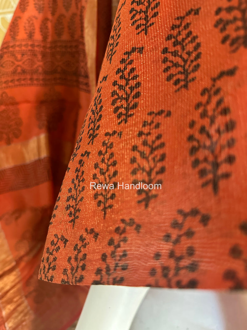 Maheshwari Tissue Black Rust Bagh Print Suit BT01