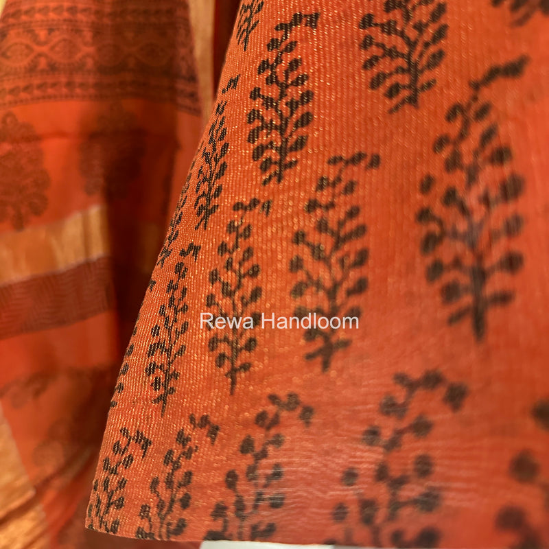 Maheshwari Tissue Black Rust Bagh Print Suit BT01