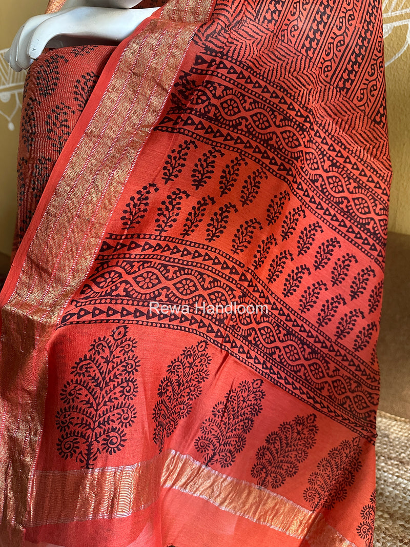 Maheshwari Tissue Black Rust Bagh Print Suit BT01