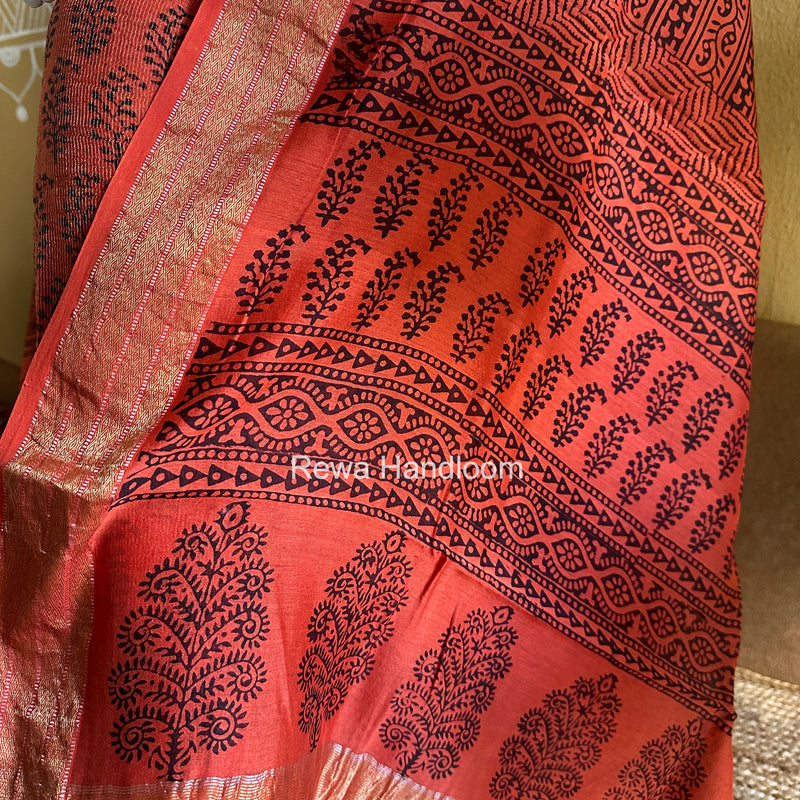 Maheshwari Tissue Black Rust Bagh Print Suit BT01