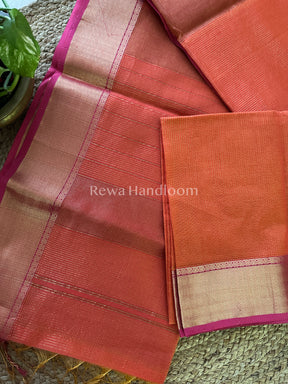 Maheshwari Peach Orange Tissue Silk Saree-ZTS024