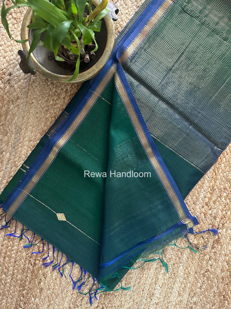 Rama Green Lining Butti Shaded Maheshwari Saree SBS0128