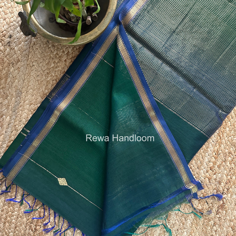 Rama Green Lining Butti Shaded Maheshwari Saree SBS0128